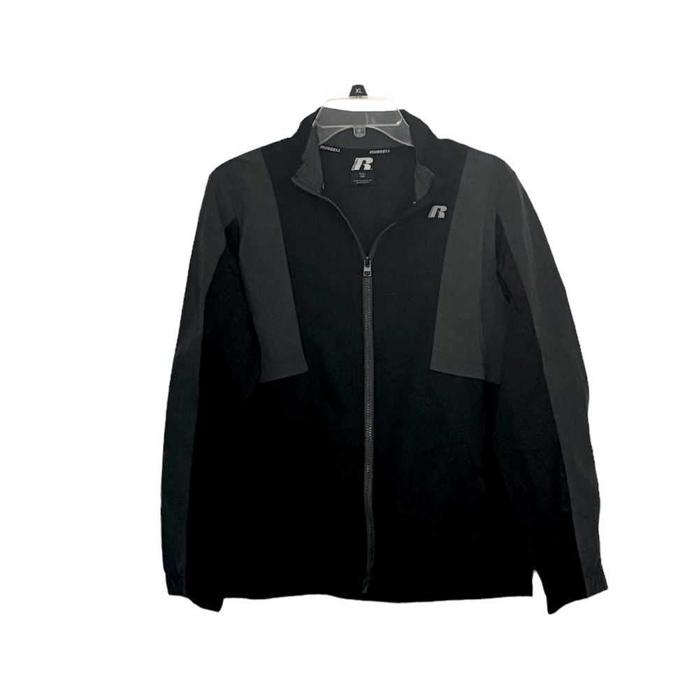 RUSSELL Boys Zip Up Nylon Windbreaker Lightweight Jacket Black Grey Size 18 XXL